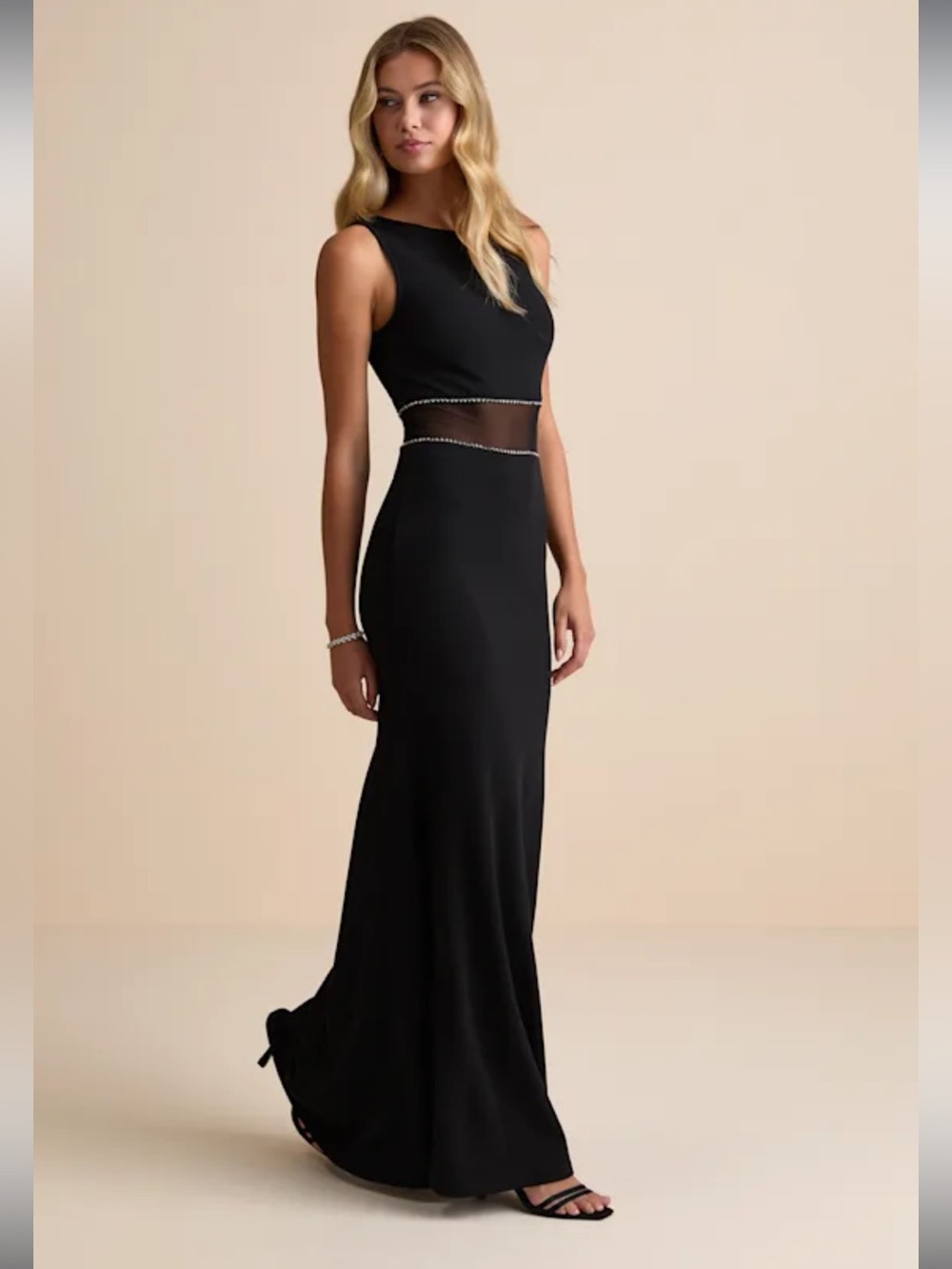 NWT-Just Exquisite Black Rhinestone Mermaid Maxi Dress